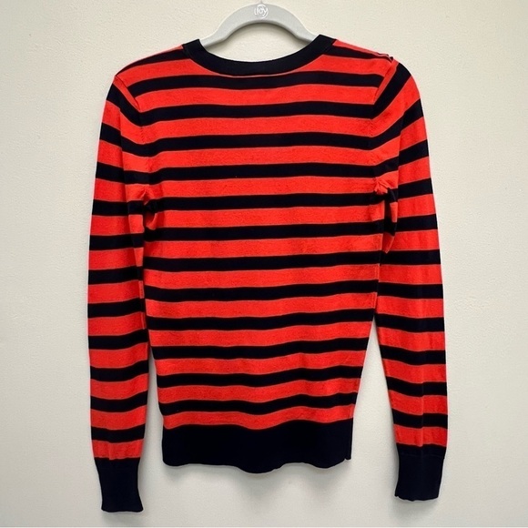 LOFT Factory Orange And Navy Striped V-Neck Sweater Size XS - Picture 2 of 11